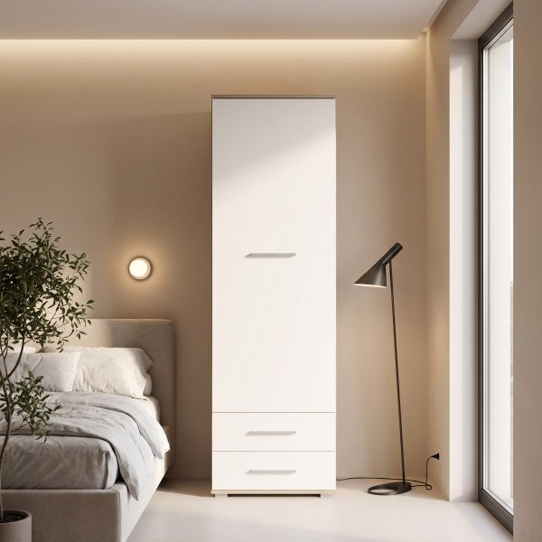 NEST modern polcos szekrény 2 fiókkal – tölgy / fehér – 60 cm