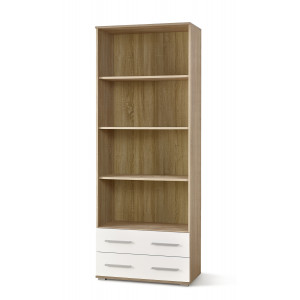 NEST modern könyvespolc 2 fiókkal – tölgy / fehér – 77 cm