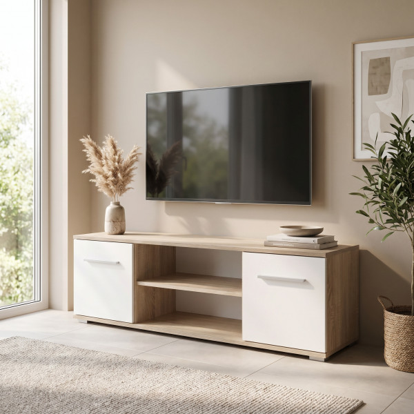 NEST modern TV-szekrény – tölgy / fehér – 137 cm
