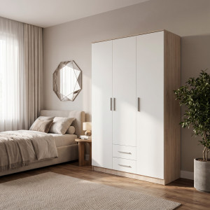 NEST modern gardróbszekrény 2 fiókkal – tölgy / fehér – 120 cm HALMAR