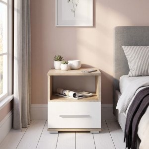 NEST modern éjjeliszekrény fiókkal – tölgy / fehér – 39 cm Éjjeliszekrények