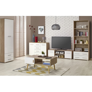 NEST modern vitrin 2 fiókkal – tölgy / fehér – 60 cm