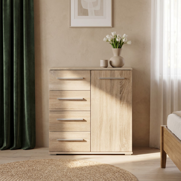 NEST modern komód 4 fiókkal – tölgy – 77 cm