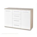 NEST modern komód 4 fiókkal – tölgy / fehér – 116 cm