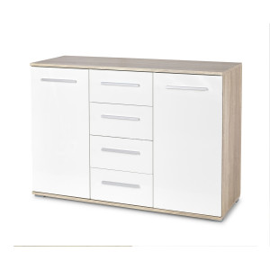 NEST modern komód 4 fiókkal – tölgy / fehér – 116 cm