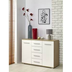 NEST modern komód 4 fiókkal – tölgy / fehér – 116 cm
