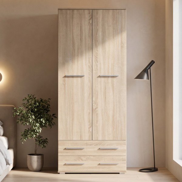 NEST magas tárolószekrény 2 fiókkal – tölgy – 77 cm