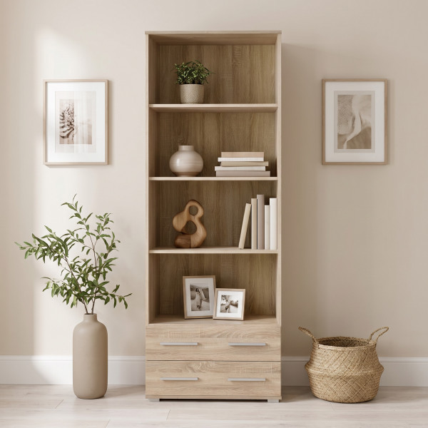 NEST modern könyvespolc 2 fiókkal – tölgy – 77 cm