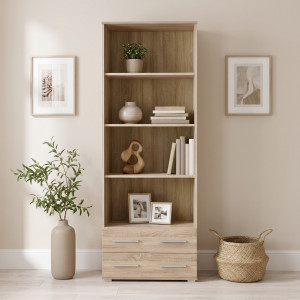NEST modern könyvespolc 2 fiókkal – tölgy – 77 cm HALMAR