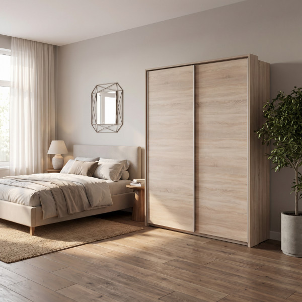 NEST modern tolóajtós gardróbszekrény – tölgy – 153 cm
