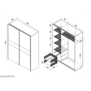 NEST modern tolóajtós gardróbszekrény – tölgy – 153 cm