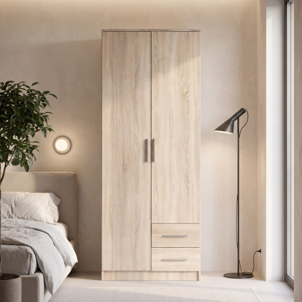 NEST modern gardróbszekrény 2 fiókkal – tölgy – 80 cm