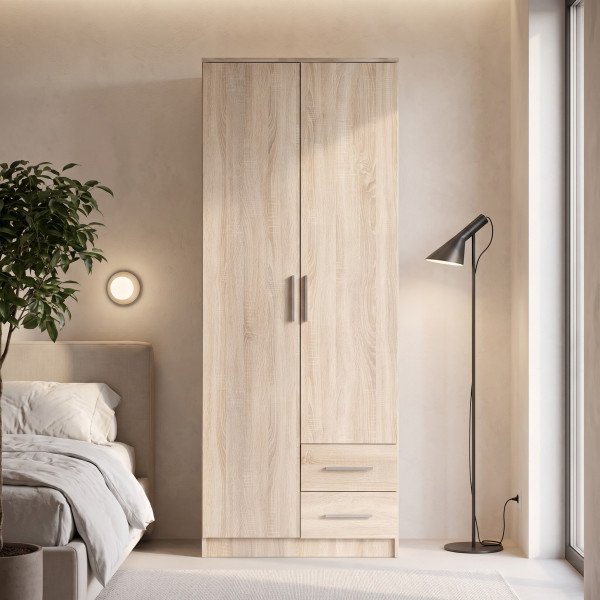 NEST modern gardróbszekrény 2 fiókkal – tölgy – 80 cm