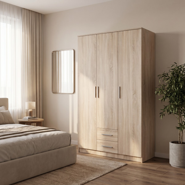 NEST modern gardróbszekrény 2 fiókkal – tölgy – 120 cm