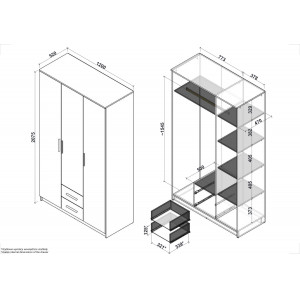NEST modern gardróbszekrény 2 fiókkal – tölgy – 120 cm