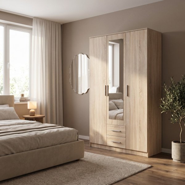 NEST modern gardróbszekrény tükörrel – tölgy – 120 cm
