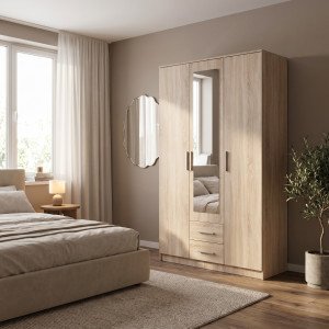 NEST modern gardróbszekrény tükörrel – tölgy – 120 cm HALMAR