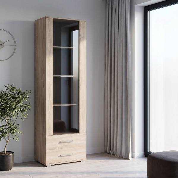 NEST modern vitrin 2 fiókkal – tölgy – 60 cm