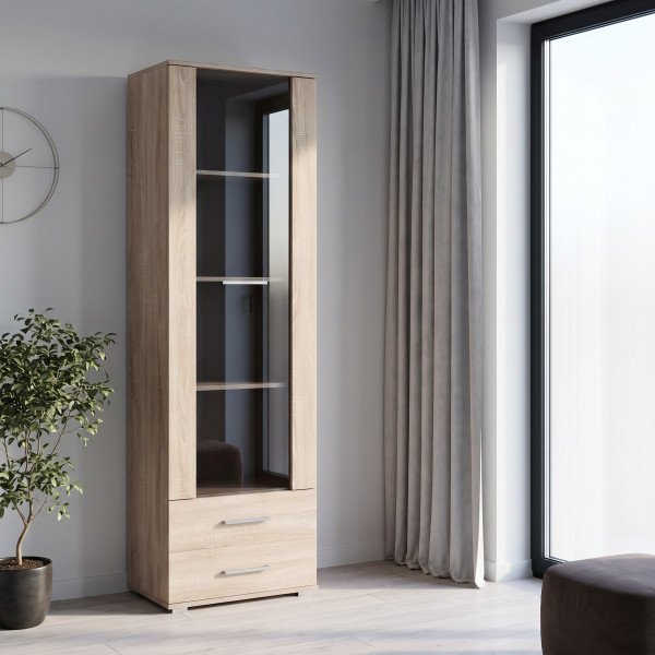 NEST modern vitrin 2 fiókkal – tölgy – 60 cm