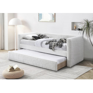 NESTY modern kárpitozott ágy kihúzható pótággyal – krém – 90 × 200 cm