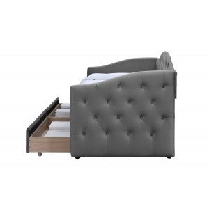 CLOUDY modern kárpitozott ágy fiókokkal – szürke – 90 × 200 cm 90 cm