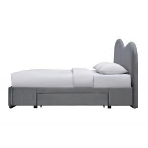 PLUSH modern kétszemélyes kárpitozott ágy fiókokkal – szürke – 160 × 200 cm