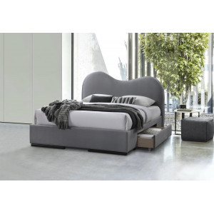 PLUSH modern kétszemélyes kárpitozott ágy fiókokkal – szürke – 160 × 200 cm