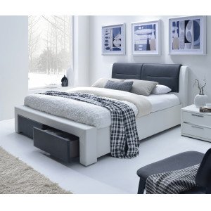 MONO modern kárpitozott franciaágy fiókokkal – fehér / fekete – 140 × 200 cm 140 cm