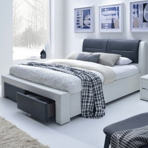 MONO modern kárpitozott franciaágy fiókokkal – fehér / fekete – 140 × 200 cm 140 cm