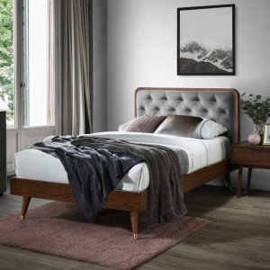 VELVET modern kárpitozott ágy – szürke / dió – 120 × 200 cm 120 cm