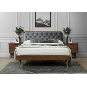 VELVET modern kárpitozott franciaágy – szürke / dió – 140 × 200 cm