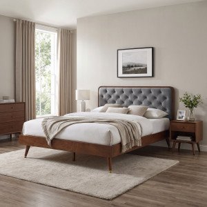 VELVET modern kárpitozott franciaágy – szürke / dió – 140 × 200 cm 140 cm