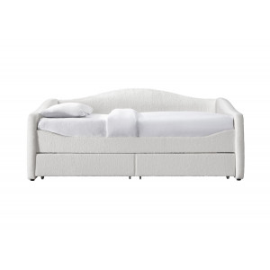 COZY modern bouclé kárpitozott ágy fiókokkal – krém – 90 × 200 cm