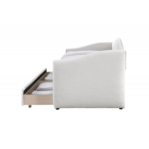 COZY modern bouclé kárpitozott ágy fiókokkal – krém – 90 × 200 cm