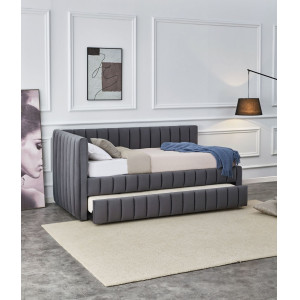 SOFTY kihúzható kárpitozott ágy – szürke – 90x200 cm
