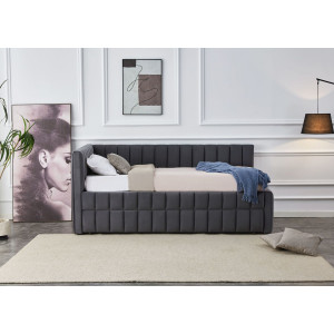 SOFTY kihúzható kárpitozott ágy – szürke – 90x200 cm