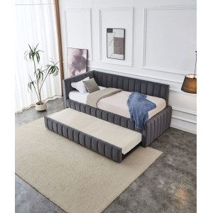 SOFTY kihúzható kárpitozott ágy – szürke – 90x200 cm