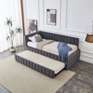 SOFTY kihúzható kárpitozott ágy – szürke – 90x200 cm 90 cm