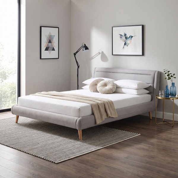 CALM modern kárpitozott franciaágy – világosszürke / natúr – 160 × 200 cm