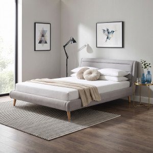 CALM modern kárpitozott franciaágy – világosszürke / natúr – 160 × 200 cm Ágyak