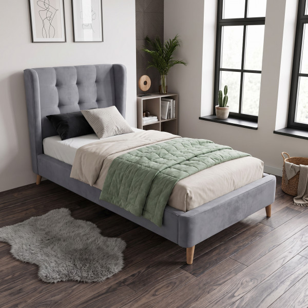 BLUSH modern kárpitozott ágy – szürke – 90 × 200 cm
