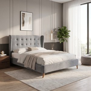 BLUSH modern kárpitozott franciaágy – szürke – 160 × 200 cm Ágyak