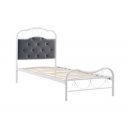 GRACE modern fém ágy kárpitozott fejtámlával – fehér / szürke – 90 × 200 cm