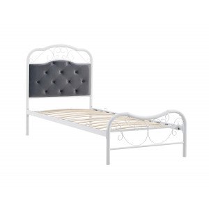 GRACE modern fém ágy kárpitozott fejtámlával – fehér / szürke – 90 × 200 cm 90 cm