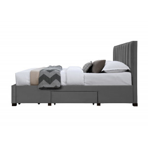 PLUME modern kárpitozott franciaágy fiókokkal – szürke – 160 × 200 cm
