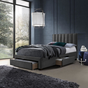 PLUME modern kárpitozott ágy fiókokkal – szürke – 120 × 200 cm 120 cm