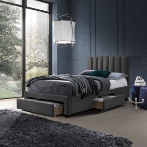PLUME modern kárpitozott ágy fiókokkal – szürke – 120 × 200 cm 120 cm