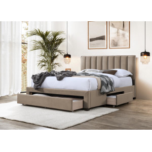 PLUME modern kárpitozott franciaágy 3 fiókkal – bézs – 160 × 200 cm
