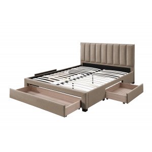 PLUME modern kárpitozott franciaágy 3 fiókkal – bézs – 140 × 200 cm 140 cm