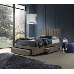 PLUME modern kárpitozott ágy fiókokkal – bézs – 120 × 200 cm 120 cm